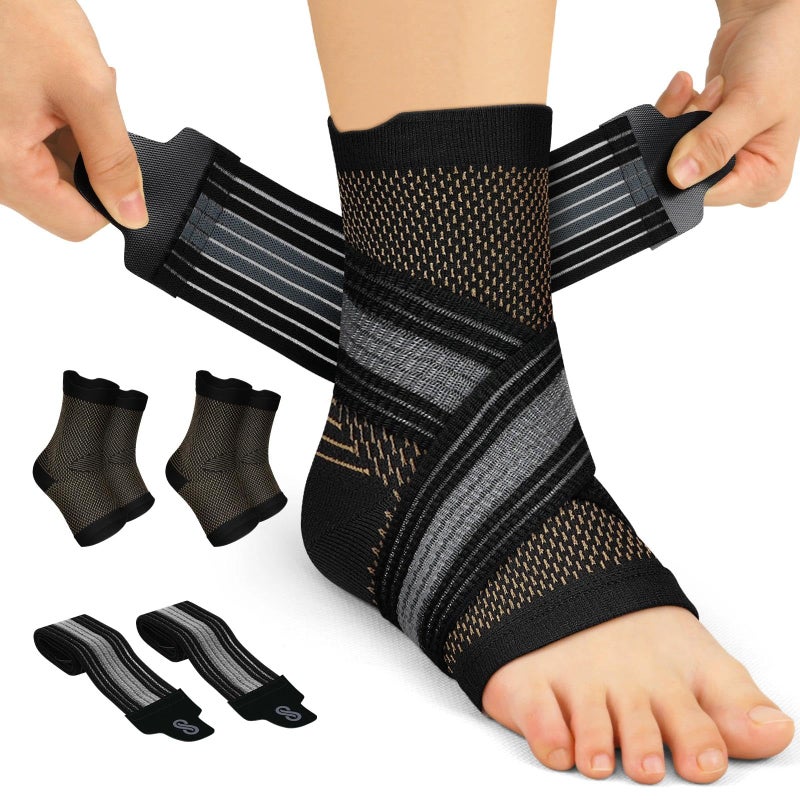 PAPLUS 2 Pairs Ankle Brace for Men & Women Plantar Fasciitis Relief- Adjustable Ankle Support for Foot Pain, Achilles Tendonitis Brace - with Removable Strap for Swelling Nude - Image 1
