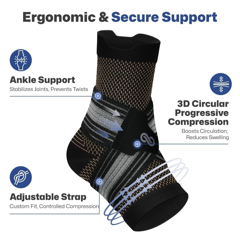 PAPLUS 2 Pairs Ankle Brace for Men & Women Plantar Fasciitis Relief- Adjustable Ankle Support for Foot Pain, Achilles Tendonitis Brace - with Removable Strap for Swelling Nude - Image 4