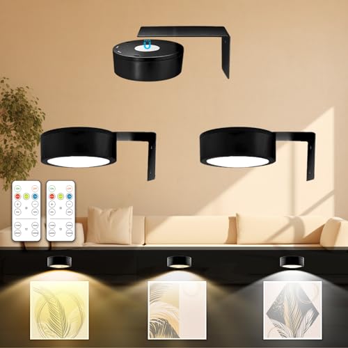 Arixinks 3PACK Picture Light Battery Operated with Remote, Painting Light for Wall Art with 3 Lighting Colors Dimmable, LED Art Display Accent Light on Wall for Poster Dartboard Frame Portrait Black - Image 1