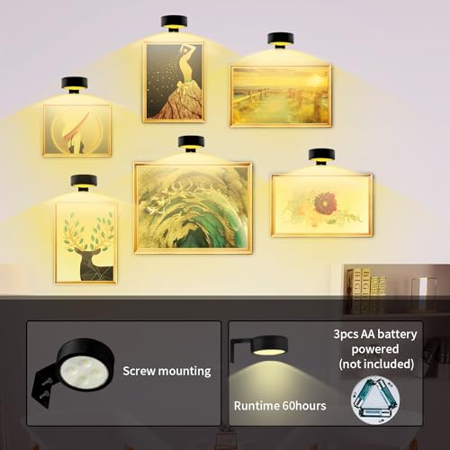 Arixinks 3PACK Picture Light Battery Operated with Remote, Painting Light for Wall Art with 3 Lighting Colors Dimmable, LED Art Display Accent Light on Wall for Poster Dartboard Frame Portrait Black - Image 3