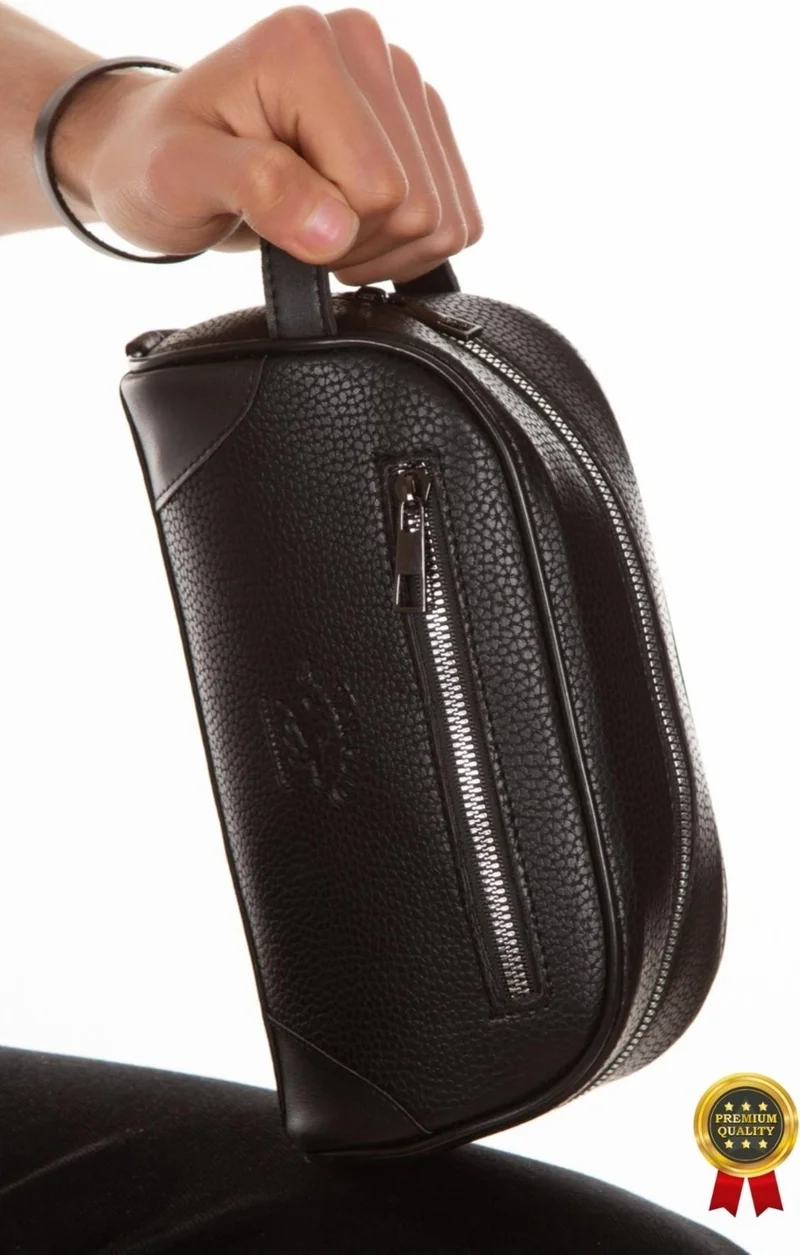 اديلينا باجز Adelina Black Shaved Travel Portfolio Clutch Handbag