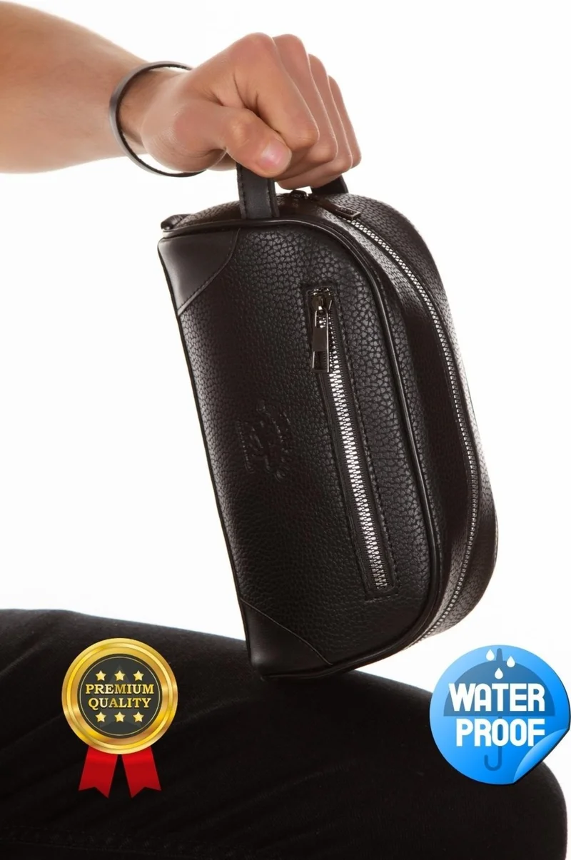 اديلينا باجز Adelina Black Shaved Travel Portfolio Clutch Handbag