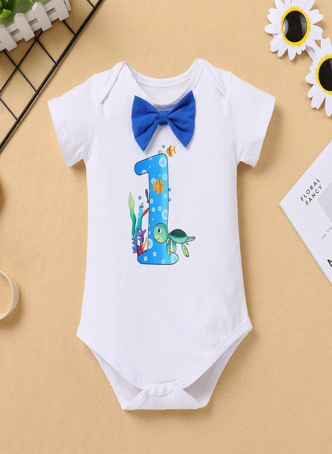 ODASDO Baby Boy Ocean Theme My First 1st Birthday Smash Cake Outfit Under the Sea Party Supplies Bow Tie Romper Shorts Suspenders 3pcs Set for Baby Shower One Year Old Photo Shooting Royal Blue Turtle 1T - Image 4