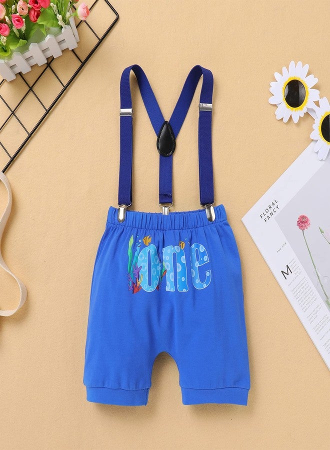 ODASDO Baby Boy Ocean Theme My First 1st Birthday Smash Cake Outfit Under the Sea Party Supplies Bow Tie Romper Shorts Suspenders 3pcs Set for Baby Shower One Year Old Photo Shooting Royal Blue Turtle 1T - Image 5