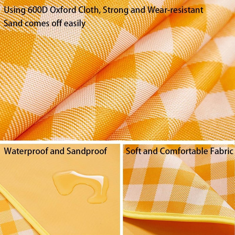 RUIBOLU بطانية نزهة كبيرة جدًا، بطانية شاطئ، 80 × 60 بوصة، حصيرة نزهة مقاومة للماء والرمل، قابلة للطي، محمولة للتخييم في الهواء الطلق، السفر، العشب، الحديقة، المهرجانات الموسيقية، حصائر العشب (أصفر، 80x60 بوصة) - Image 5