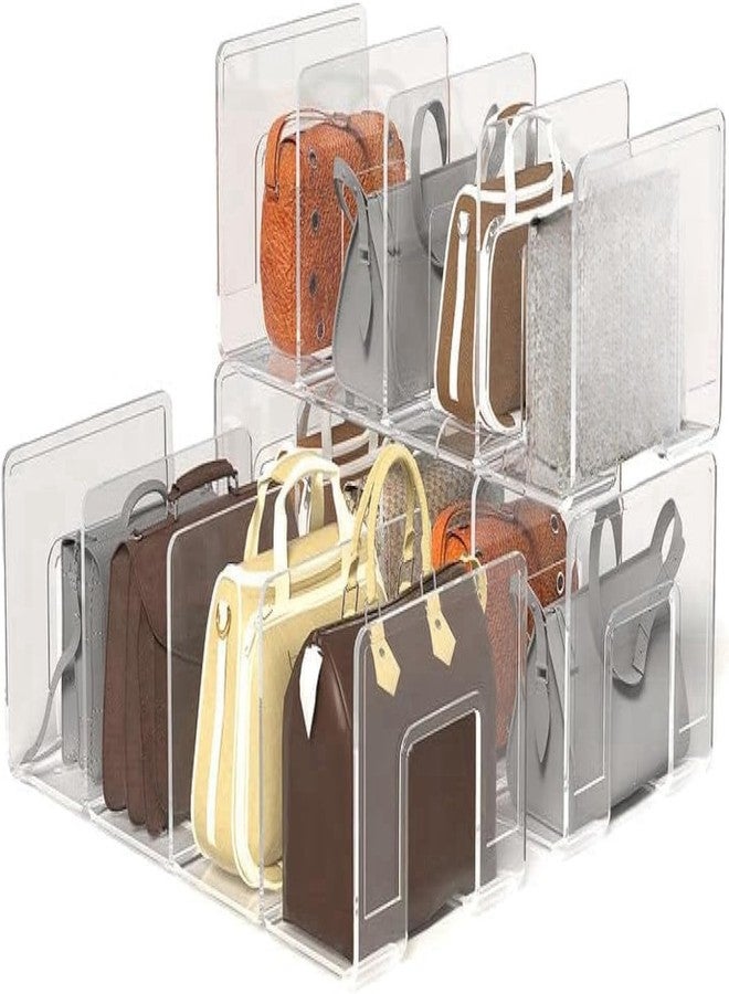 frtzal Purse Handbag Organizer 4 Sections Bag Closet Shelf Divider Purse Display Stand Handbag Storage Organizer Clear Desk File Sorter Stand Holder Bookshelf 13 x 6 x 5 Inches (4pcs upright) - Image 1