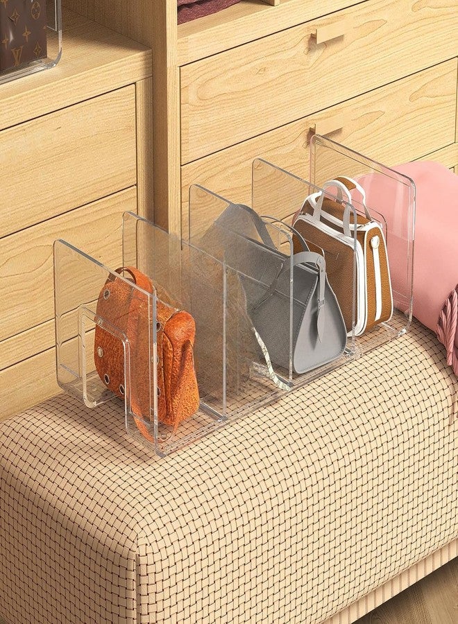 frtzal Purse Handbag Organizer 4 Sections Bag Closet Shelf Divider Purse Display Stand Handbag Storage Organizer Clear Desk File Sorter Stand Holder Bookshelf 13 x 6 x 5 Inches (4pcs upright) - Image 3