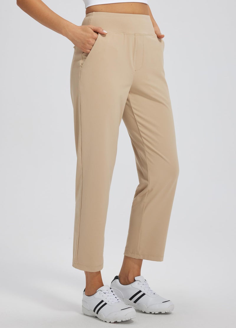 Libin Women's Pants with 4 Pockets Golf Pants 25''High Waisted Stretchy Ankle Pant for Travel Casual Athletic Busniess Work Khaki L - Image 2