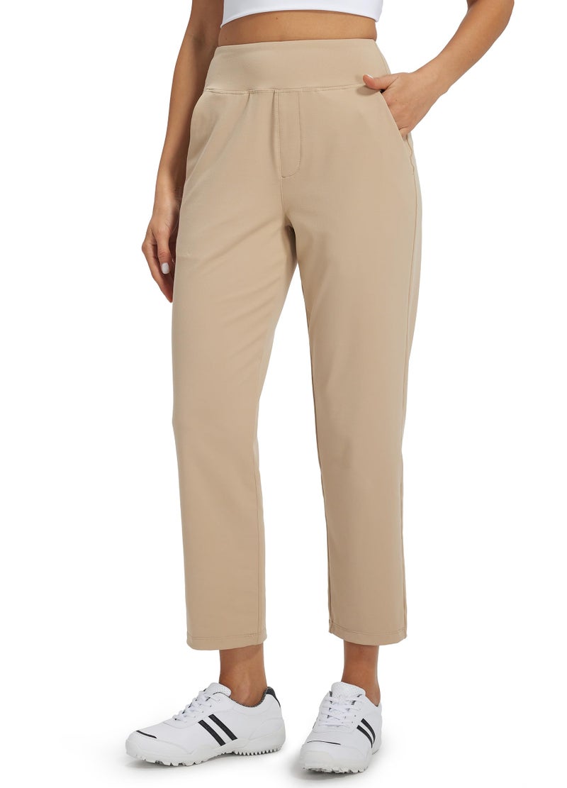 Libin Women's Pants with 4 Pockets Golf Pants 25''High Waisted Stretchy Ankle Pant for Travel Casual Athletic Busniess Work Khaki L - Image 1