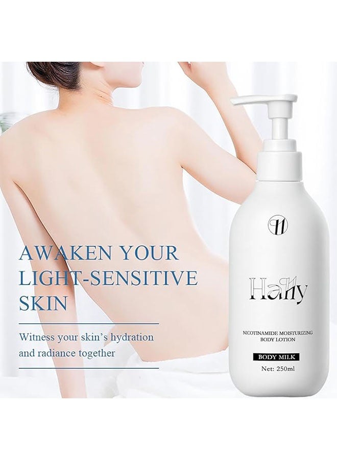 HALLY نيكوتيناميد ترطيب الجسم لوشن 250 مل، تبييض الجسم لوشن لمدة 24 ساعة طويلة الأمد ترطيب وترطيب، لطيف وتحسين نسيج الجلد - Image 2