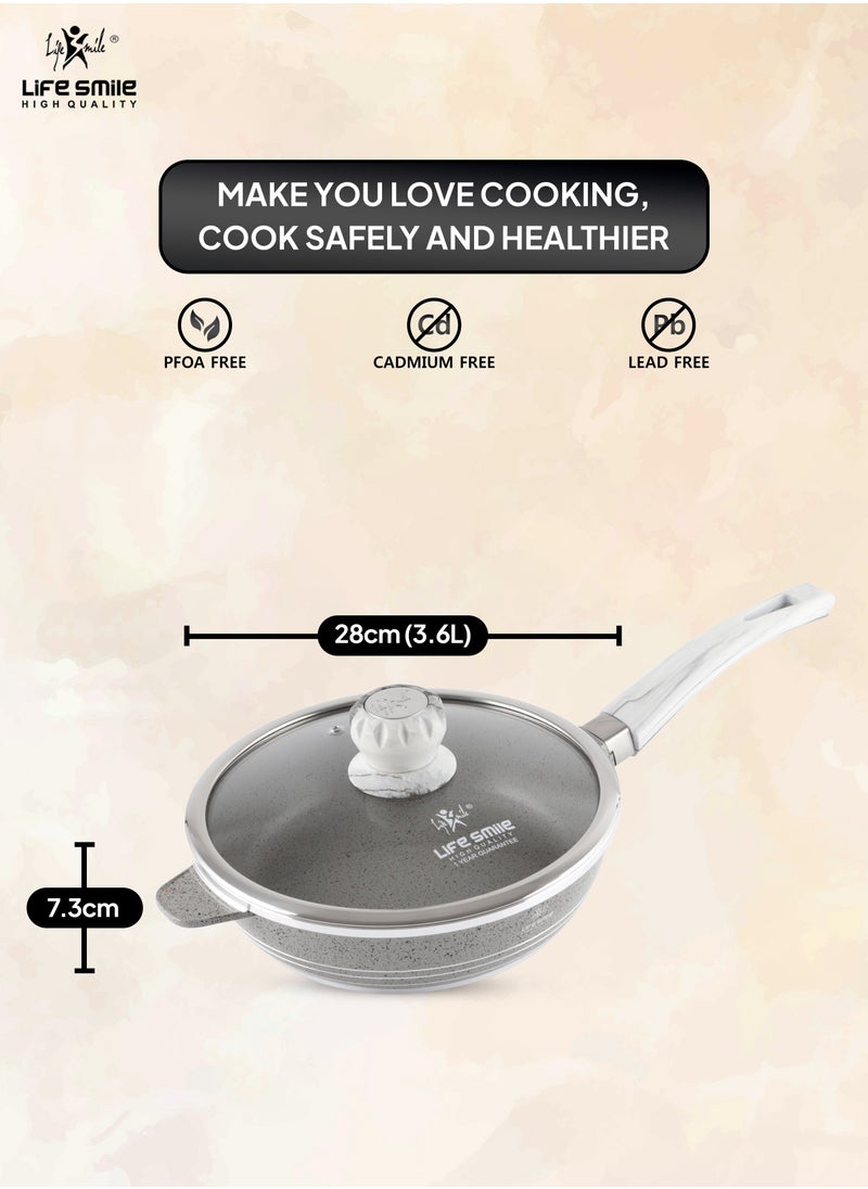 Life Smile - LIFE SMILE Deep Frying Pan 28cm (3.6 Liters) With Lid - Multi Layer Granite Coating Non Stick Saute Pan | Stay Cool Handle With Hanging Loop | Oven Safe (Gray) - Image 1