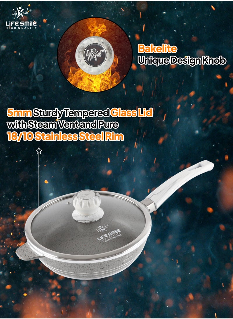Life Smile - LIFE SMILE Deep Frying Pan 28cm (3.6 Liters) With Lid - Multi Layer Granite Coating Non Stick Saute Pan | Stay Cool Handle With Hanging Loop | Oven Safe (Gray) - Image 1