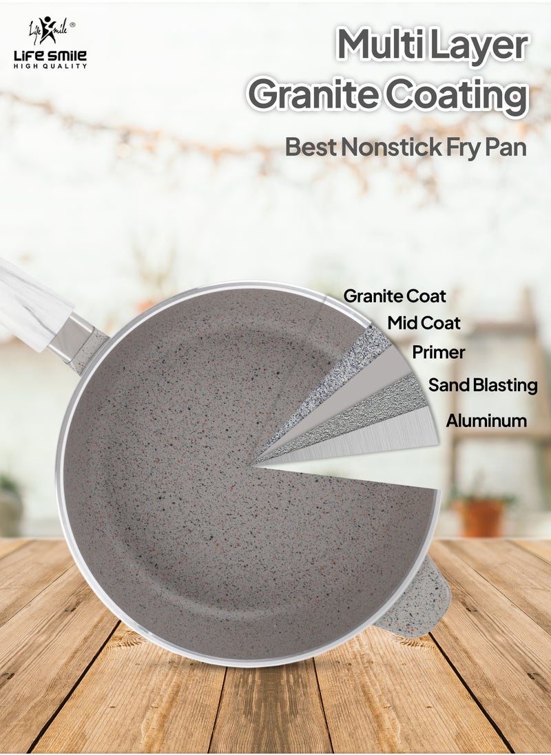 Life Smile - LIFE SMILE Deep Frying Pan 28cm (3.6 Liters) With Lid - Multi Layer Granite Coating Non Stick Saute Pan | Stay Cool Handle With Hanging Loop | Oven Safe (Gray) - Image 1