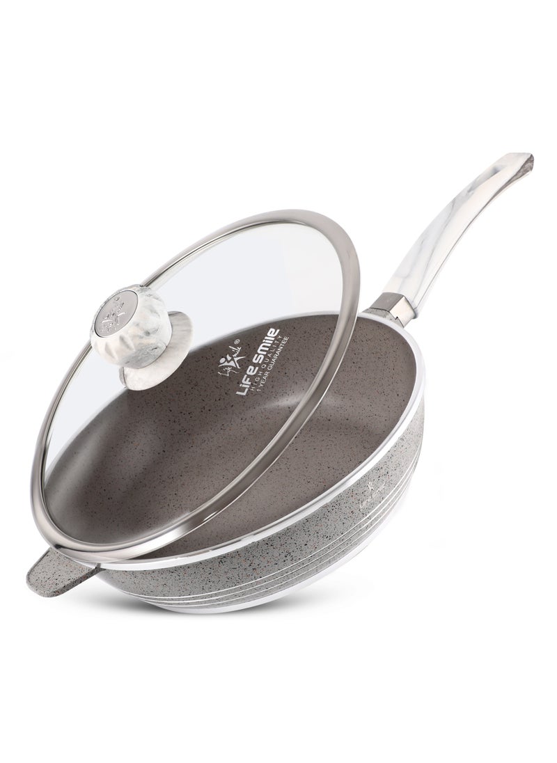 Life Smile - LIFE SMILE Deep Frying Pan 28cm (3.6 Liters) With Lid - Multi Layer Granite Coating Non Stick Saute Pan | Stay Cool Handle With Hanging Loop | Oven Safe (Gray) - Image 1