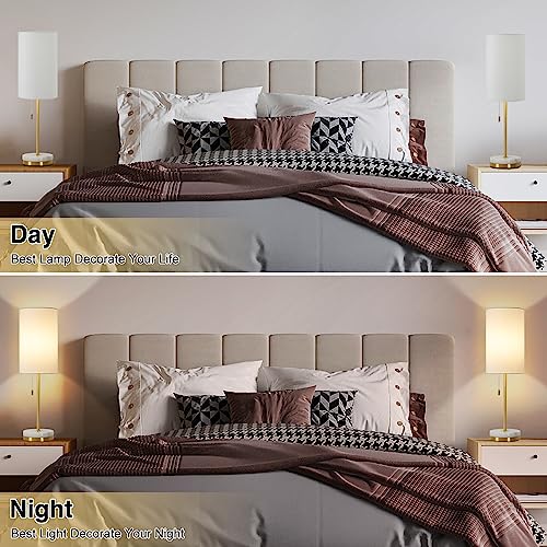 Luvkczc Desk Lamp & Table Lamp Set of 2, Bedside Lamps for Night Stands - Modern Small Table Lamps with Marble Base, Fabric Shade, Mini Pull Chain Bedroom Lamps for Living Room, Office, Reading (Gold) - Image 4