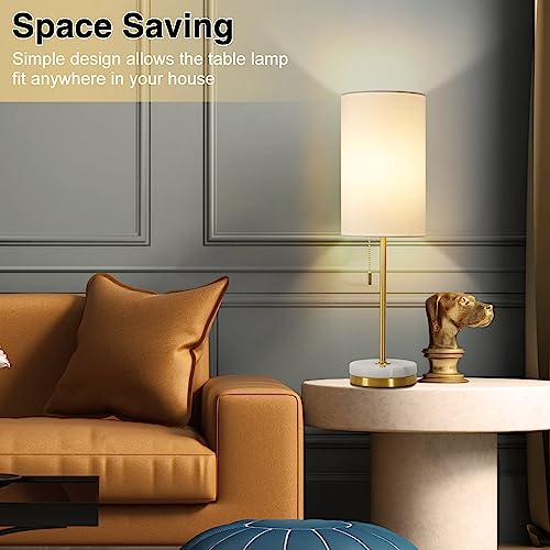 Luvkczc Desk Lamp & Table Lamp Set of 2, Bedside Lamps for Night Stands - Modern Small Table Lamps with Marble Base, Fabric Shade, Mini Pull Chain Bedroom Lamps for Living Room, Office, Reading (Gold) - Image 2