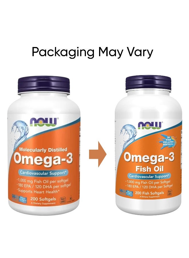 Now Foods Omega3 Fish Oil Cardiovascular Support 200 Fish Softgels Packaging May Vary - Image 2