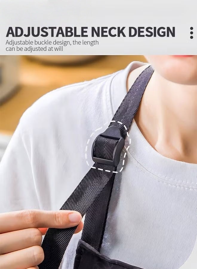 EETU Adjustable Kitchen Apron With Pockets,Waterproof Oil-proof Cooking Aprons With Paste In type Hand-Wiping Towel,Kitchen Chef Apron - Image 4
