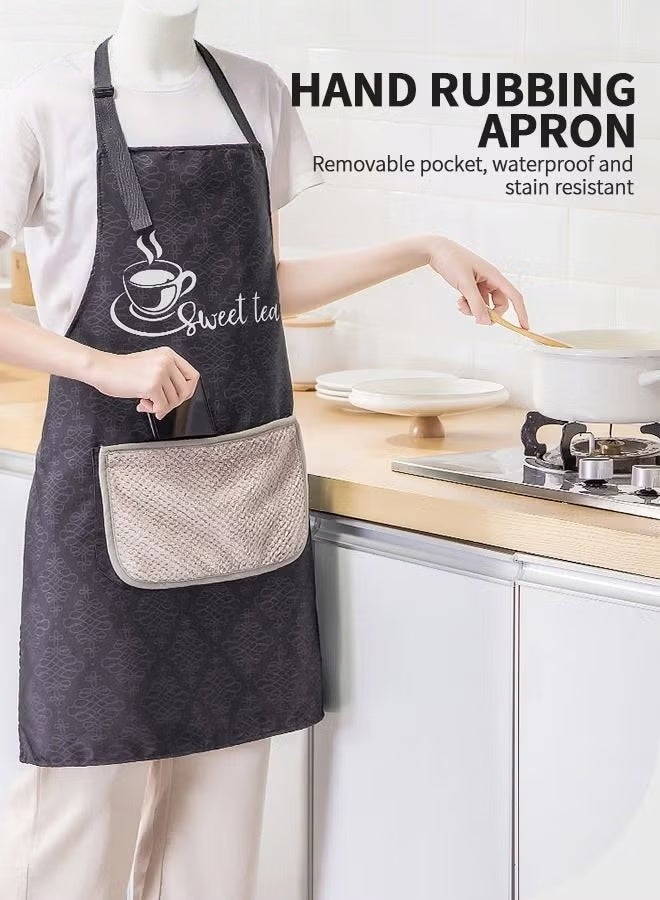 EETU Adjustable Kitchen Apron With Pockets,Waterproof Oil-proof Cooking Aprons With Paste In type Hand-Wiping Towel,Kitchen Chef Apron - Image 1