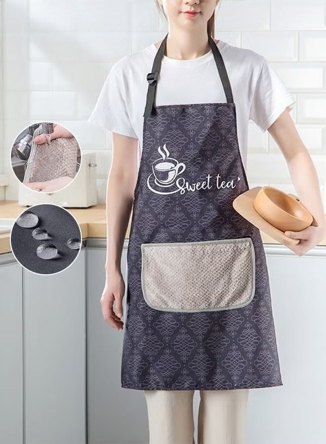 EETU Adjustable Kitchen Apron With Pockets,Waterproof Oil-proof Cooking Aprons With Paste In type Hand-Wiping Towel,Kitchen Chef Apron - Image 3