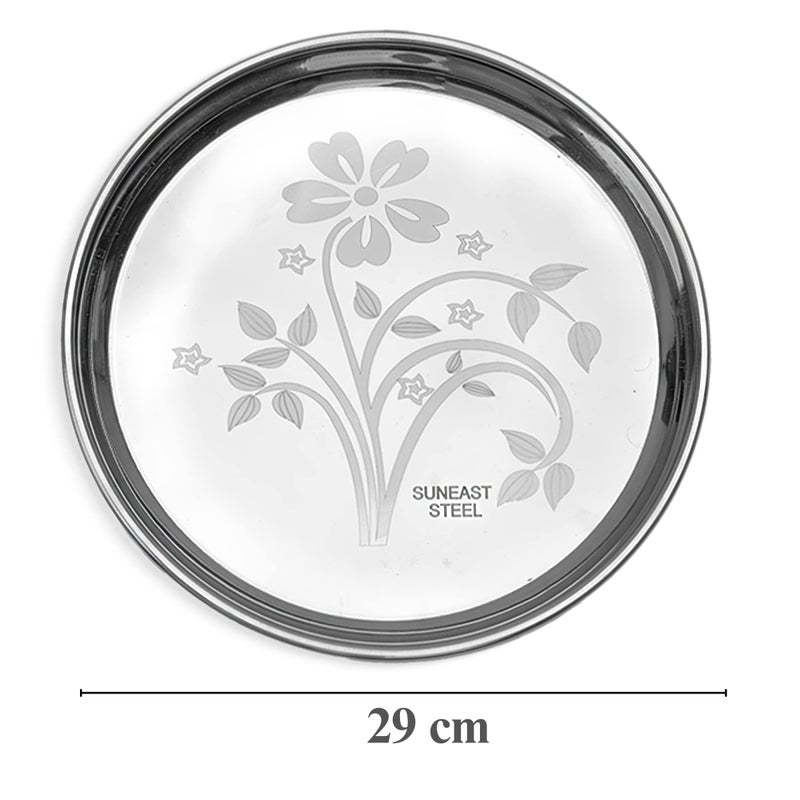 Suneast Steel Stainless Steel Laser Printed Dinner Set | Bartan Set | Steel Kitchen Set for Home | (Set of 24 - Serves 4 - Floral Design) - Image 3