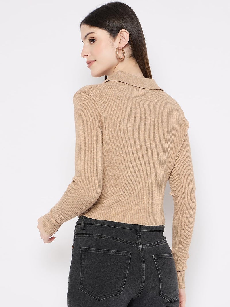 CAMEY Women Woolen Winter Full Sleeve V-Neck top|Sweater (in, Alpha, Free Size, Regular, Beige) - Image 5
