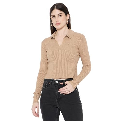 CAMEY Women Woolen Winter Full Sleeve V-Neck top|Sweater (in, Alpha, Free Size, Regular, Beige) - Image 1