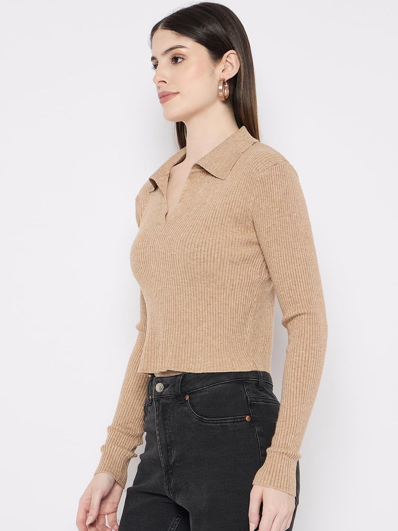 CAMEY Women Woolen Winter Full Sleeve V-Neck top|Sweater (in, Alpha, Free Size, Regular, Beige) - Image 3