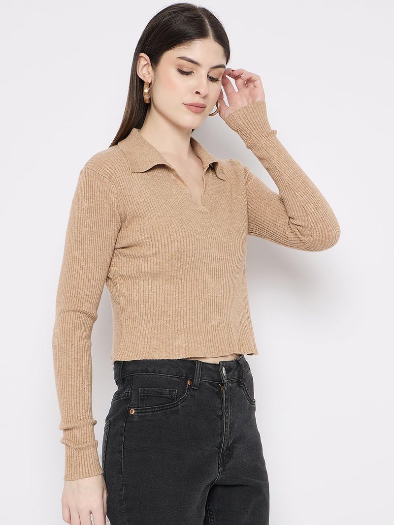 CAMEY Women Woolen Winter Full Sleeve V-Neck top|Sweater (in, Alpha, Free Size, Regular, Beige) - Image 4