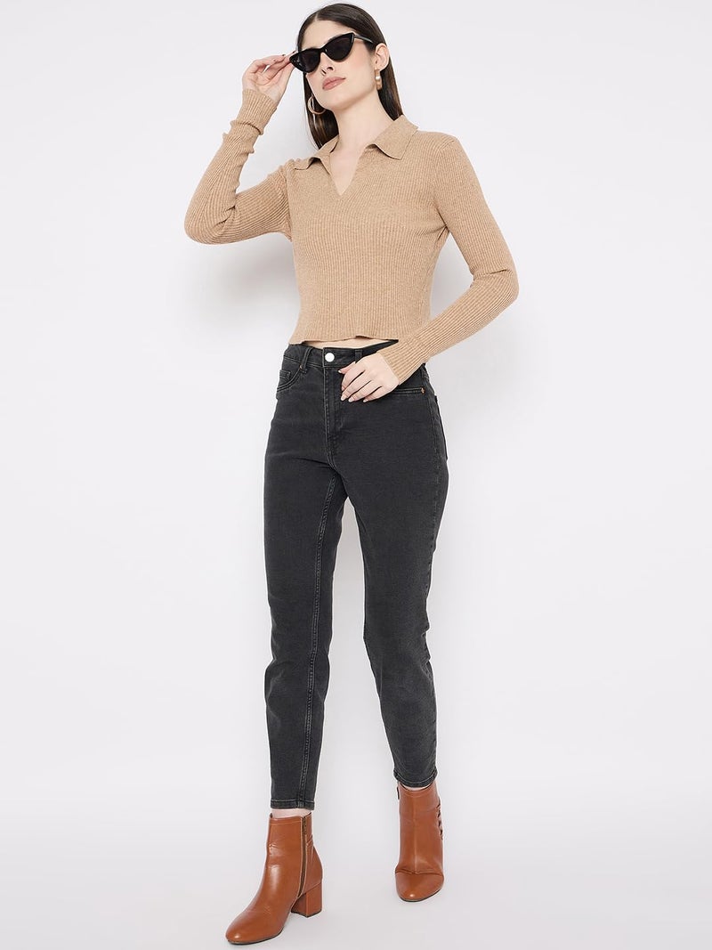 CAMEY Women Woolen Winter Full Sleeve V-Neck top|Sweater (in, Alpha, Free Size, Regular, Beige) - Image 2