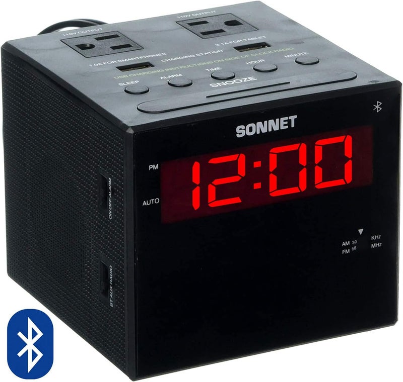 Ken-Tech Sonnet Alarm Clock Charging Station, Bluetooth Speaker, AM FM Radio, Dual USB Charging Ports, Dual AC Outlets, Very Loud Alarm Clock for Heavy Sleepers and The Hearing Impaired for Desk, Bedroom - Image 1