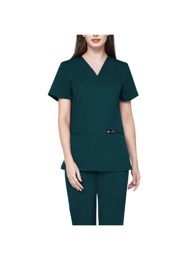 Selecta Now Womens Medical Scrubs Set V Neck Caribbean Green Top & Elastic Waist Bottom Comfortable Workwear for Nurses, Doctors, & Healthcare Professionals - Image 2