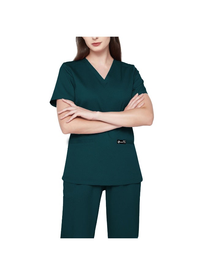 Selecta Now Womens Medical Scrubs Set V Neck Caribbean Green Top & Elastic Waist Bottom Comfortable Workwear for Nurses, Doctors, & Healthcare Professionals - Image 3