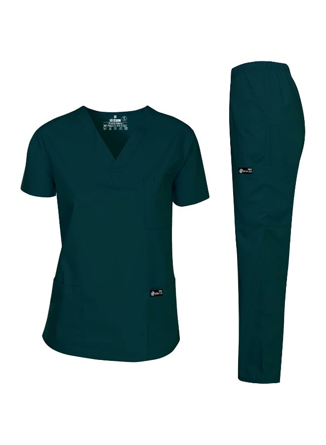 Selecta Now Womens Medical Scrubs Set V Neck Caribbean Green Top & Elastic Waist Bottom Comfortable Workwear for Nurses, Doctors, & Healthcare Professionals - Image 1
