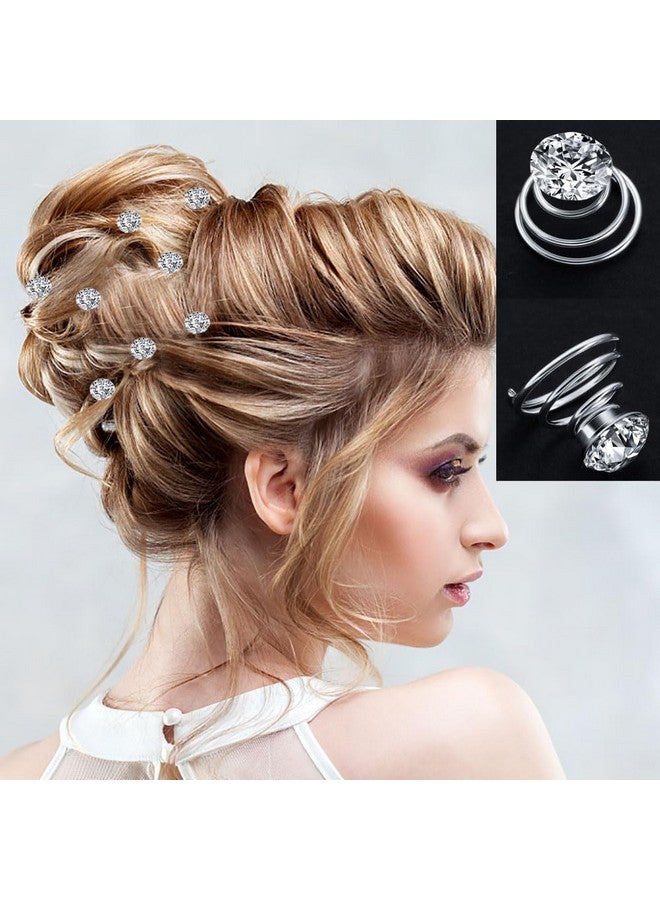 LAPOHI 60 PCS Gems Rhinestone Twister Hair Studs Set Diamond Spiral Pearl Flower Jewels Hair Pins Sticks for Wedding, Bridal, Prom, Party and Special Occasion(Classic Diamonds) - Image 3