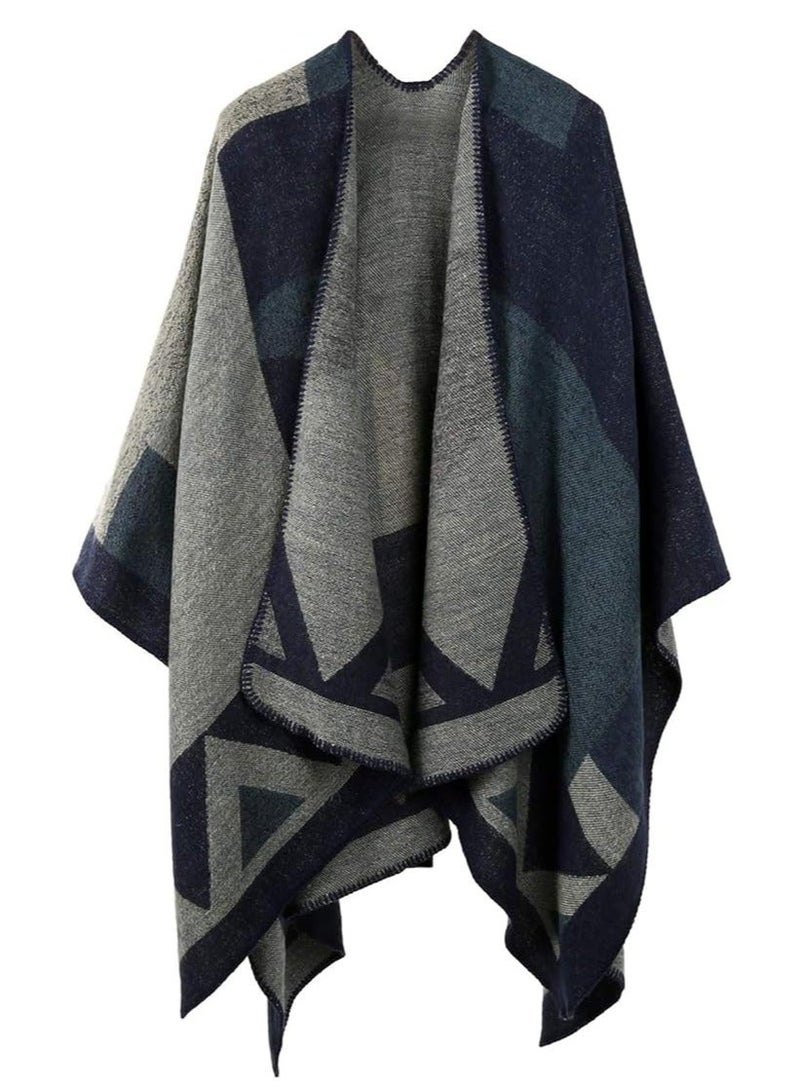Y&D Winter Shawl Wraps Poncho Cape - Women’s Warm Open Front Printed Reversible Oversized Blanket Cardigan Fashionable Elegant Knitted Fall Wool Spinning Plaid Sweater Fleece Scarf Coat  - Image 1