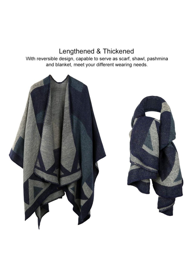 Y&D Winter Shawl Wraps Poncho Cape - Women’s Warm Open Front Printed Reversible Oversized Blanket Cardigan Fashionable Elegant Knitted Fall Wool Spinning Plaid Sweater Fleece Scarf Coat  - Image 5