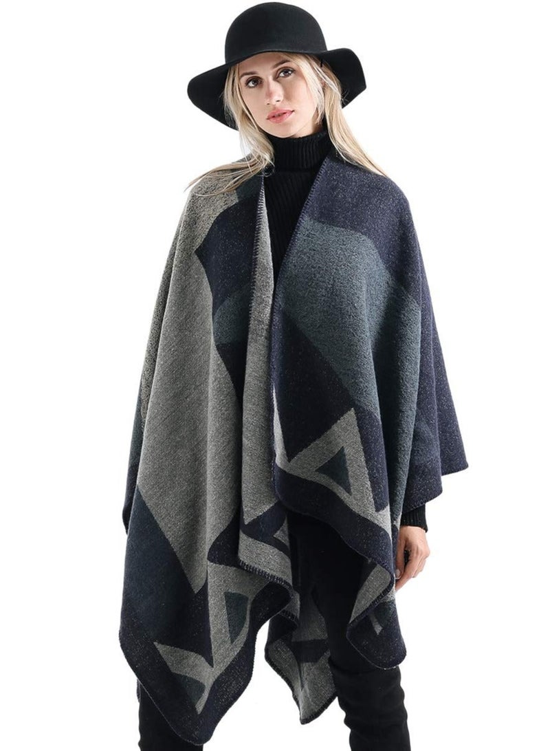 Y&D Winter Shawl Wraps Poncho Cape - Women’s Warm Open Front Printed Reversible Oversized Blanket Cardigan Fashionable Elegant Knitted Fall Wool Spinning Plaid Sweater Fleece Scarf Coat  - Image 2