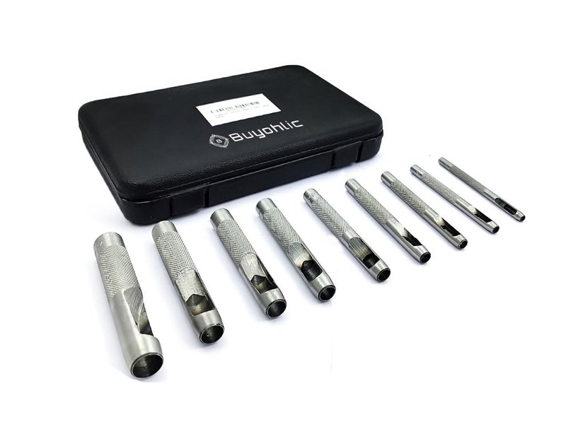 Buyohlic 9 Pcs Leather Hole Punch Round Working Hollow Cutting Mat for Watch Band, Belt, Wristband DIY Leather Crafting - Image 1
