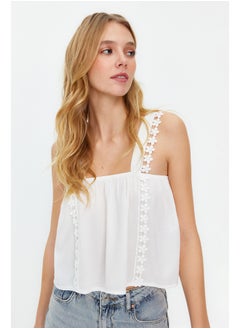 Ecru Lace Detail Crinkle Woven Blouse TWOSS24BZ00024