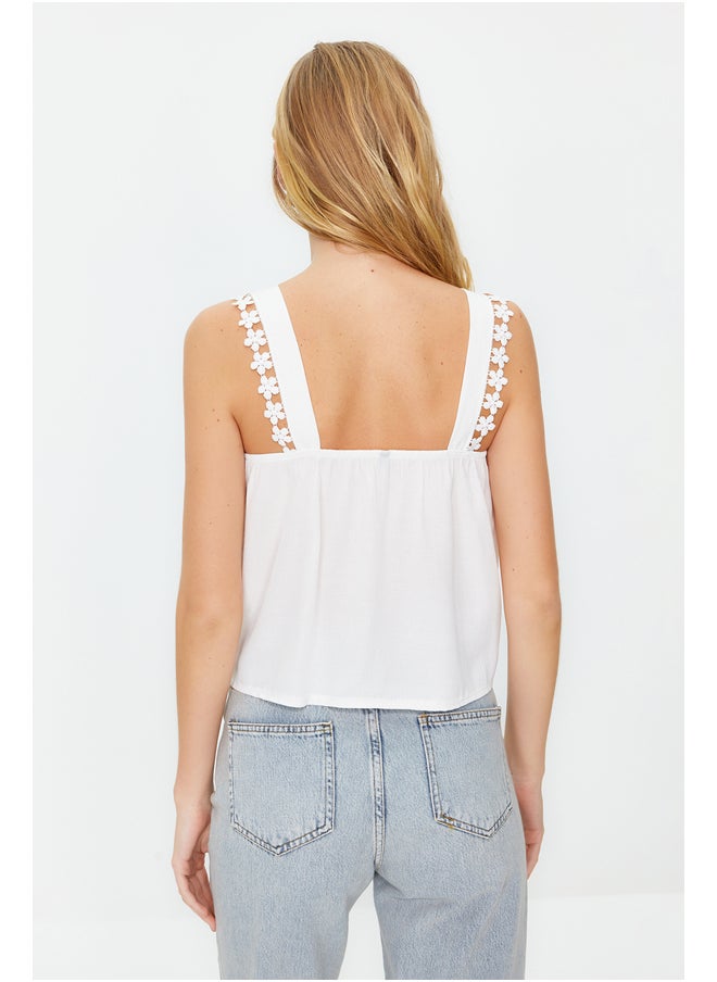 trendyol - Ecru Lace Detail Crinkle Woven Blouse TWOSS24BZ00024 - Image 1