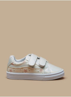 Girls Butterfly Print Casual Sneakers with Hook and Loop Closure