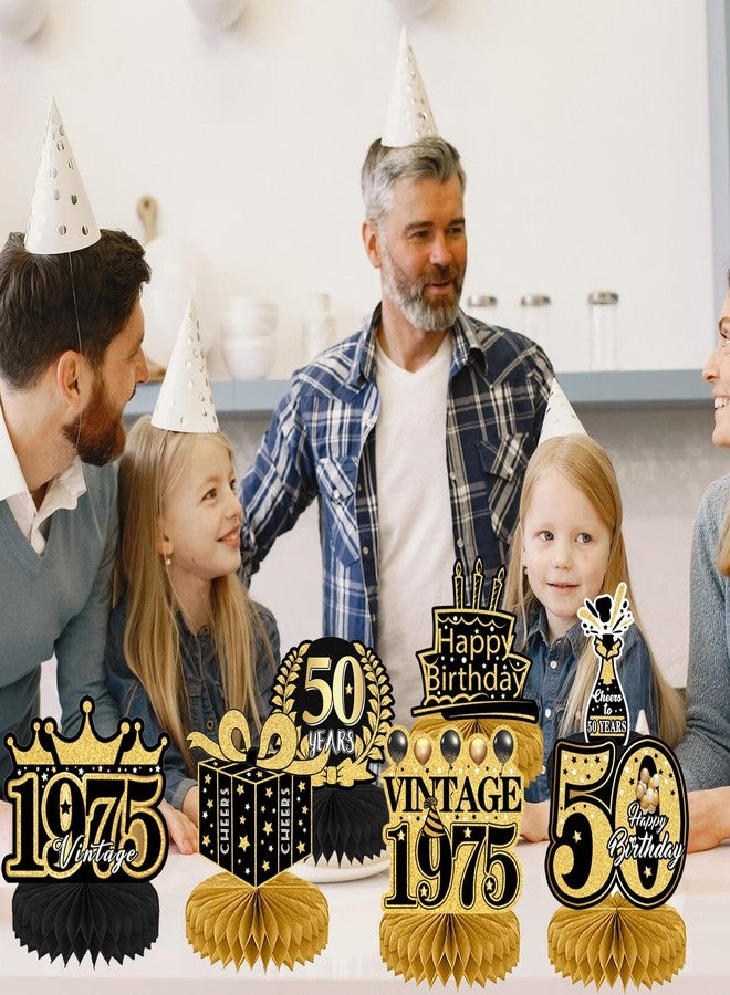Refavor 9Pcs 50th Birthday Decorations - Black Gold 50th Birthday Party Decorations for Men Women Vintage Table Decor Supplies Honeycomb Centerpieces Happy 50 Years Birthday Decoration Decor - Image 5