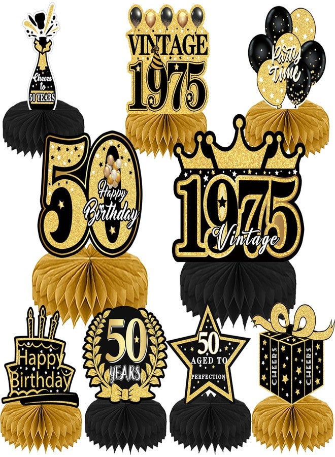 Refavor 9Pcs 50th Birthday Decorations - Black Gold 50th Birthday Party Decorations for Men Women Vintage Table Decor Supplies Honeycomb Centerpieces Happy 50 Years Birthday Decoration Decor - Image 1