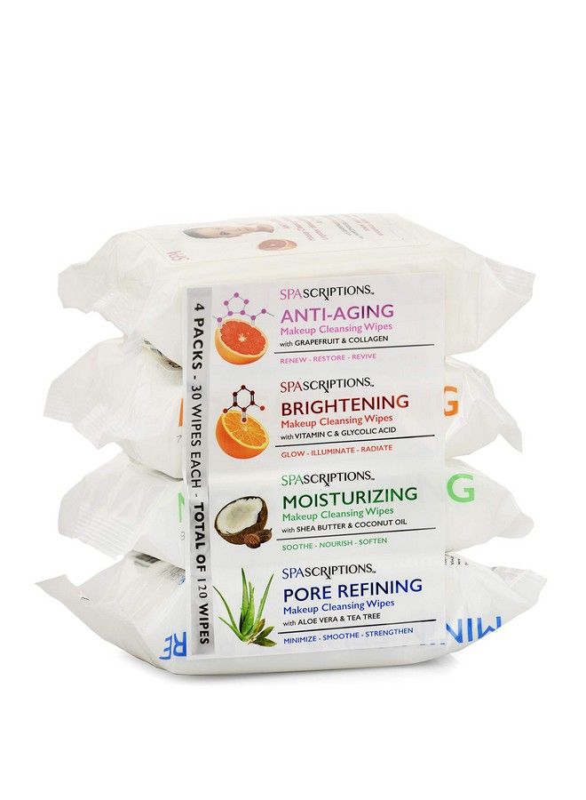 spascriptions مناديل تنظيف المكياج، 30 قطعة، مجموعة متنوعة من 4 قطع، 120 قطعة إجماليًا - Image 1