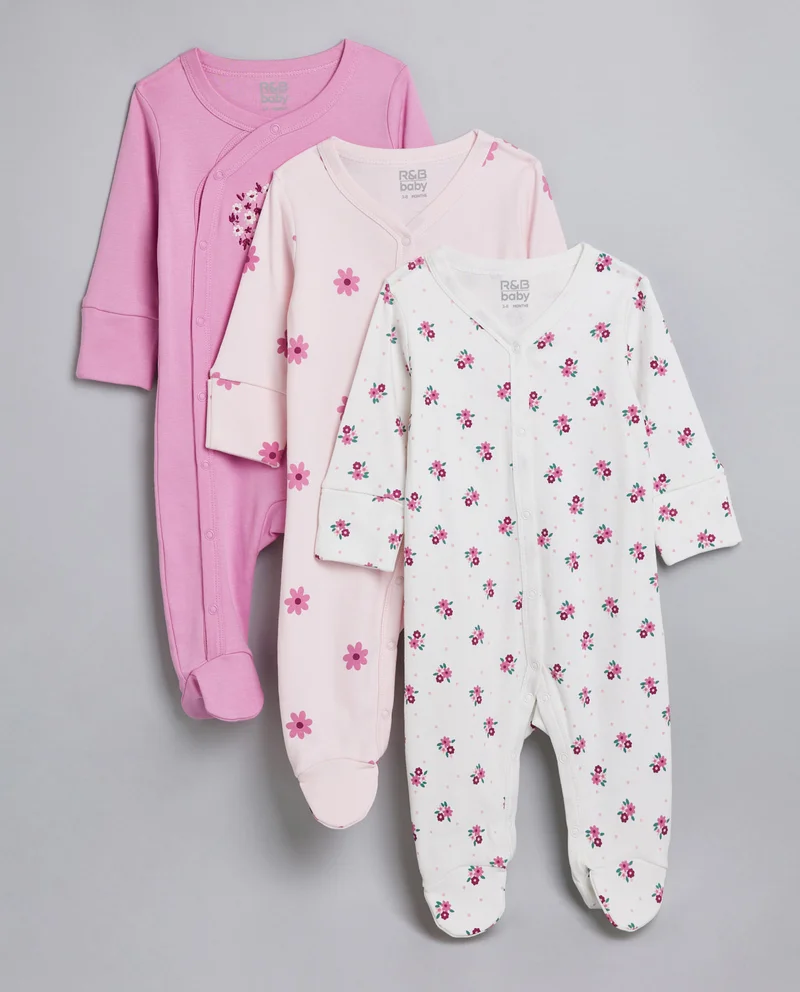 أر أند بي 3 Pack Printed Footed Sleepsuits