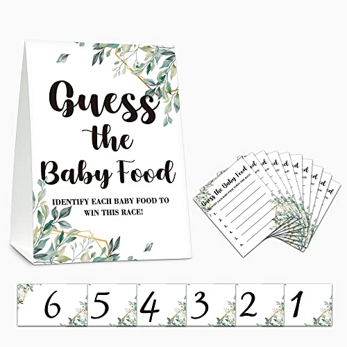 Gihyan Baby Shower Game Set Find The Baby Food Party Games1 Standing Sign 20 Answer Cards 6 Number Cards Neutral Greenery Shower Games Eucalyptus Gender Reveal Party Favor DecorA01 - Image 1