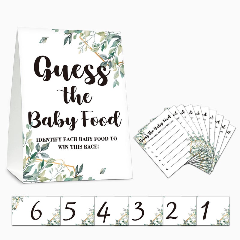 Gihyan Baby Shower Game Set Find The Baby Food Party Games1 Standing Sign 20 Answer Cards 6 Number Cards Neutral Greenery Shower Games Eucalyptus Gender Reveal Party Favor DecorA01 - Image 2