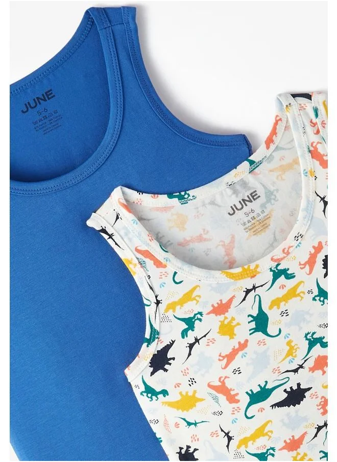 JUNE June Boy Dinosaur Patterned 2-Pack Tank Top Multicolor - Saxe