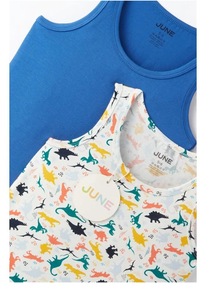 JUNE June Boy Dinosaur Patterned 2-Pack Tank Top Multicolor - Saxe